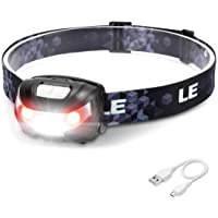 Los mejores  - LE Linterna Frontal USB Recargable- 5 Modos de Luz- con Luz Roja- Ligera Elástica- para Ciclismo- Running- Correr…